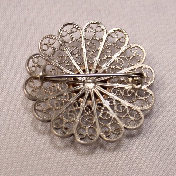 Vintage 925 Silver Delft Unsigned Porcelain Windmill Filigree Brooch Pin - Picture 5 of 8